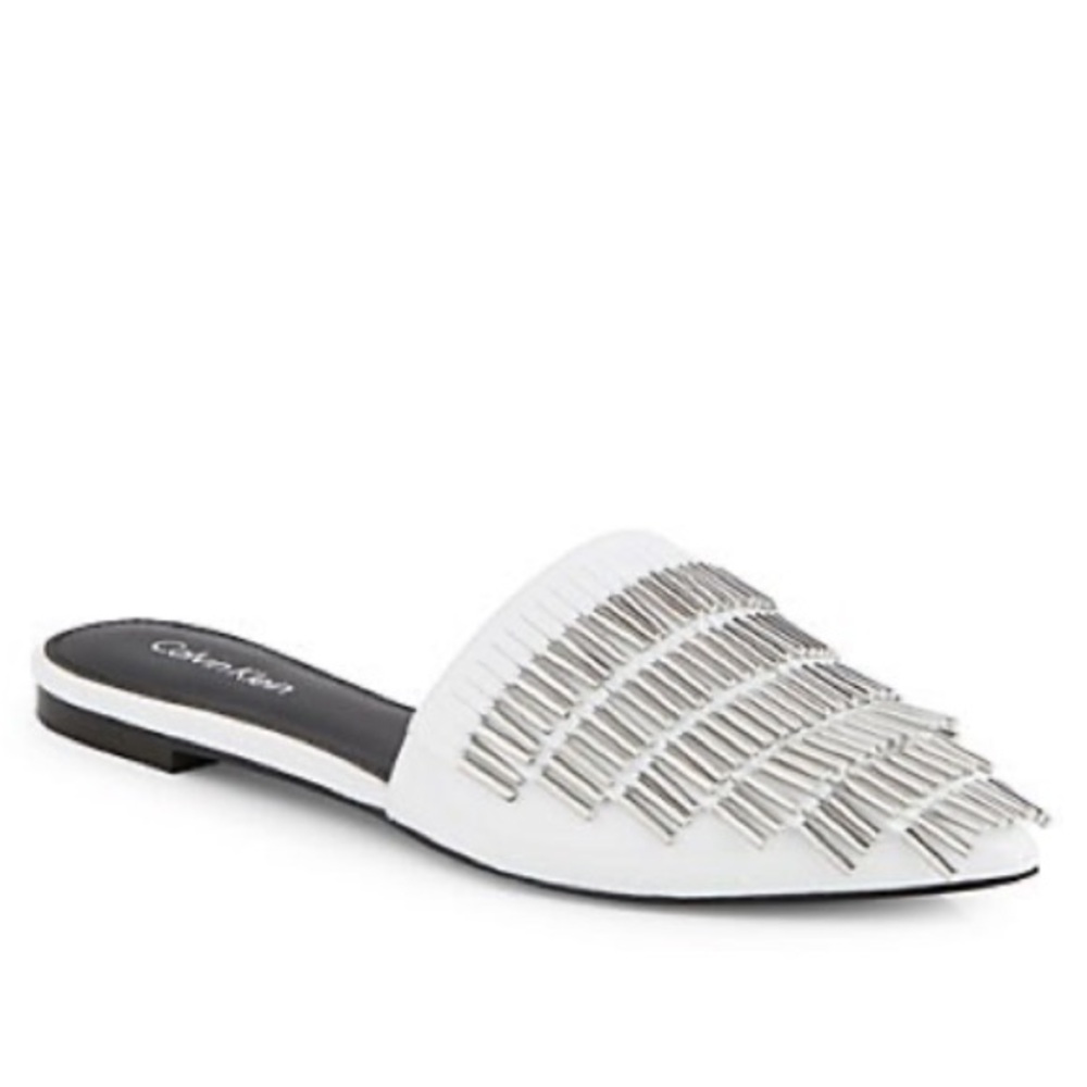 Calvin Klein Platinum White Leather Slip On Mule